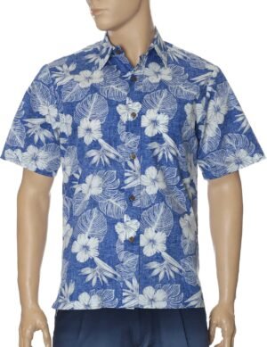 Malia Button Up Cotton Aloha Dress Shirt Blue