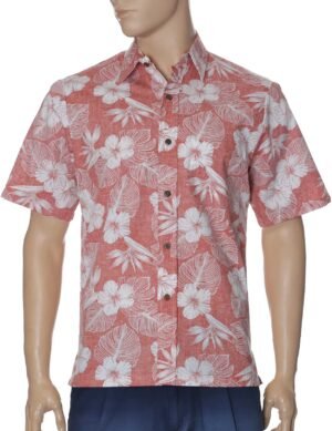 Molokai Button Up Cotton Aloha Dress Shirt Coral