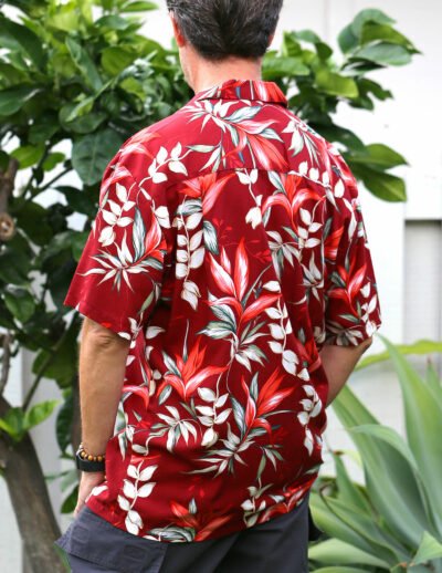 Rayon Heliconia Hawaiian Shirt Red