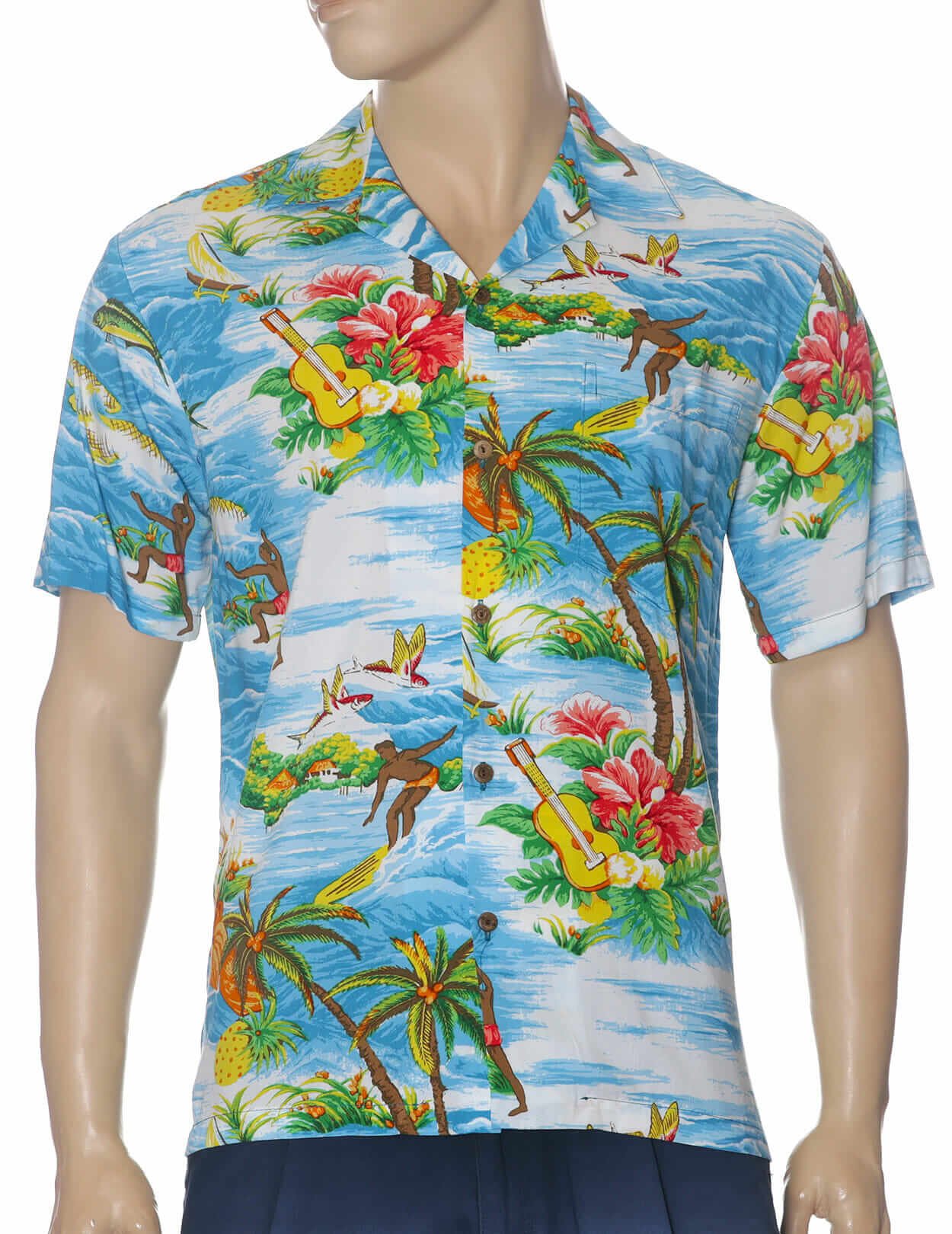 Pali Rayon Relax Fit Hawaiian Shirt Light Blue
