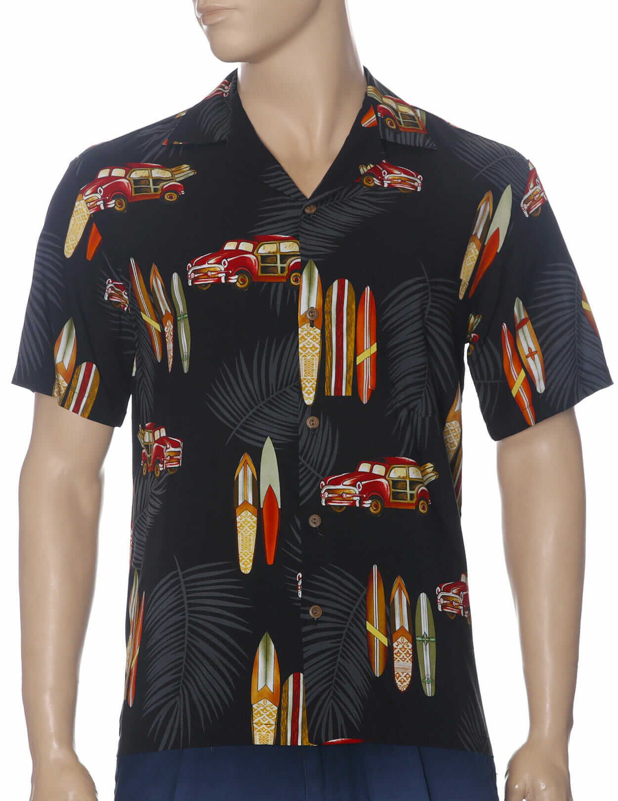 Woody Rayon Hawaiian Aloha Shirt Black