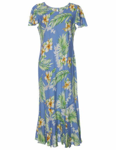Cap Sleeves Tuberose Long Hawaiian Dress