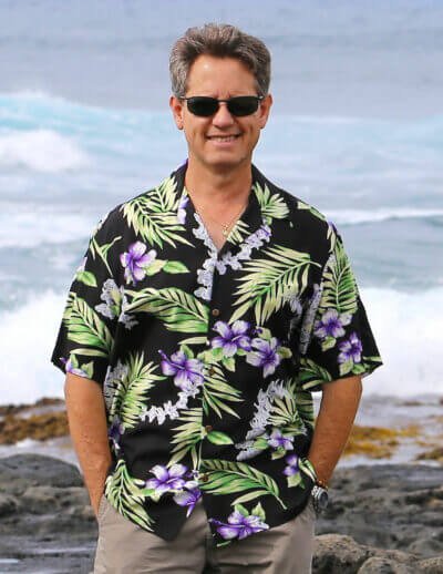 Hawaii Tuberose Rayon Aloha Shirt Black