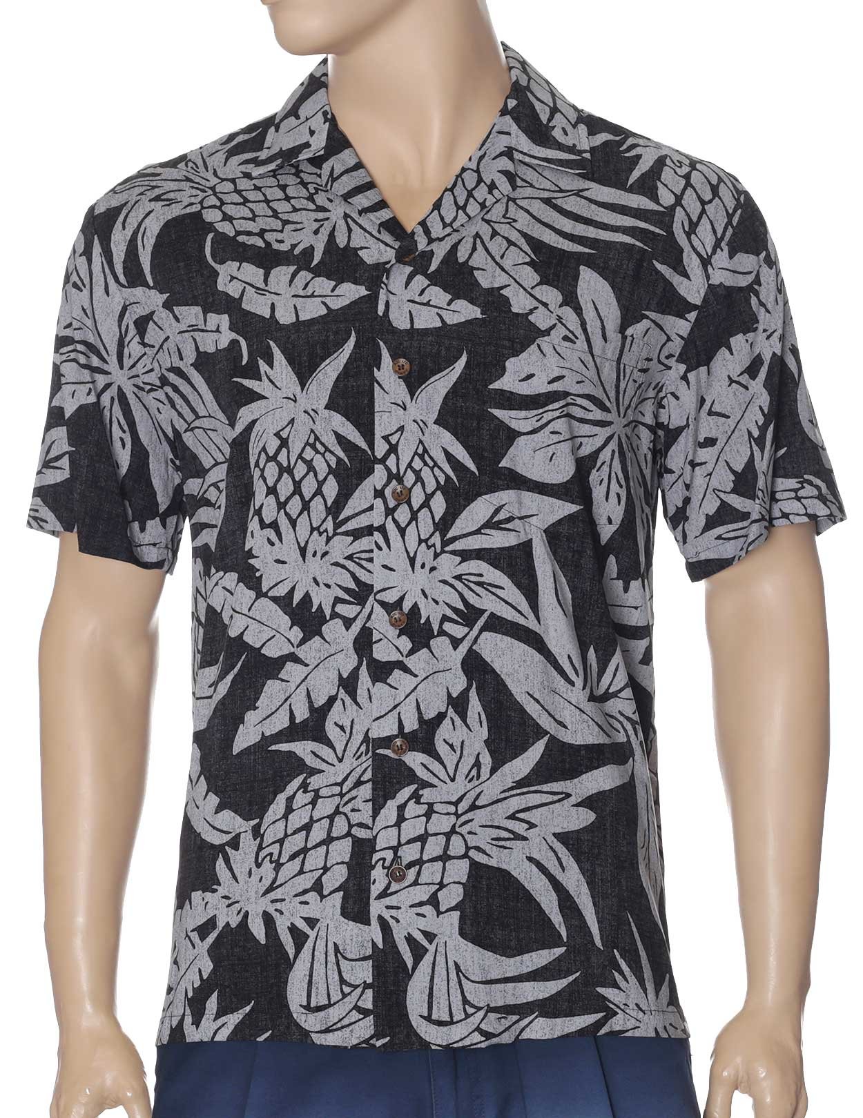 Lanai Pineapple Rayon Aloha Shirt Black