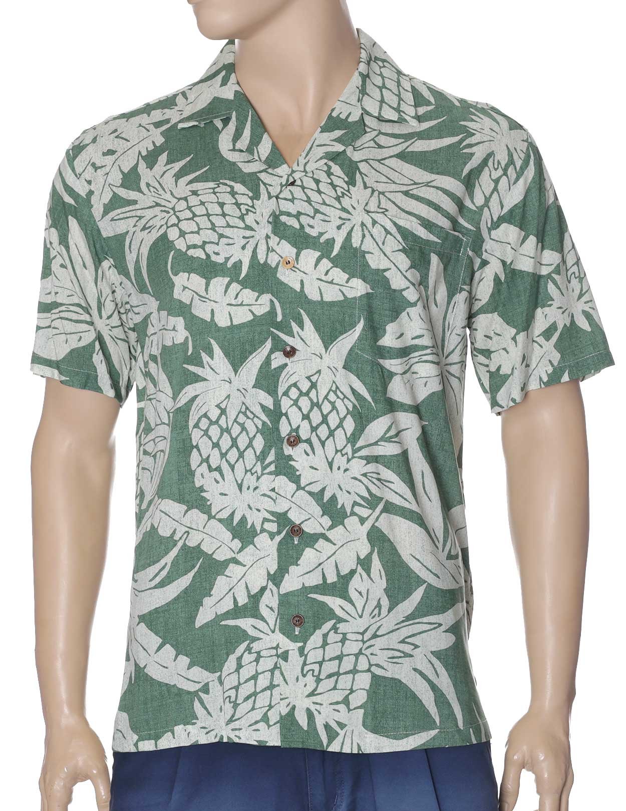 Lanai Pineapple Rayon Aloha Shirt Green