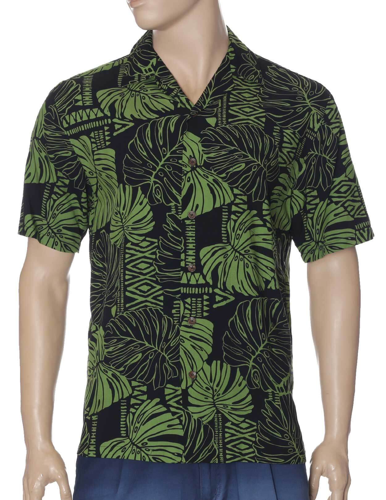 Monstera Tribal Resort Aloha Shirt Green