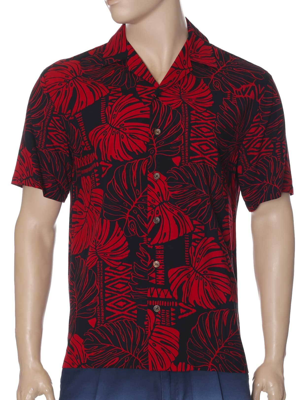 Monstera Tribal Resort Aloha Shirt Red