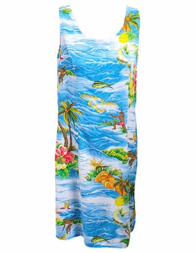 Pali Round Neckline Short Hawaiian Dress Light Blue
