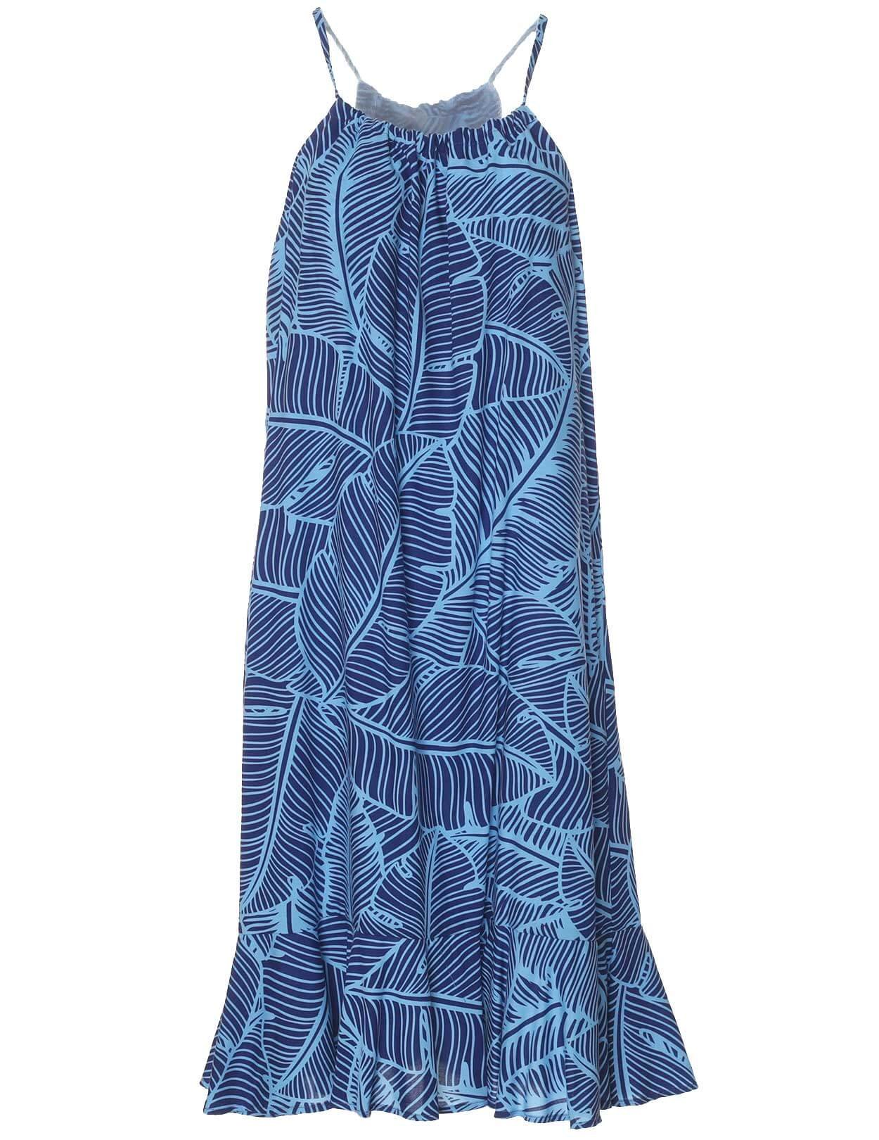 Short Adjustable Hawaiian Dress w/Ruffle Hem Navy