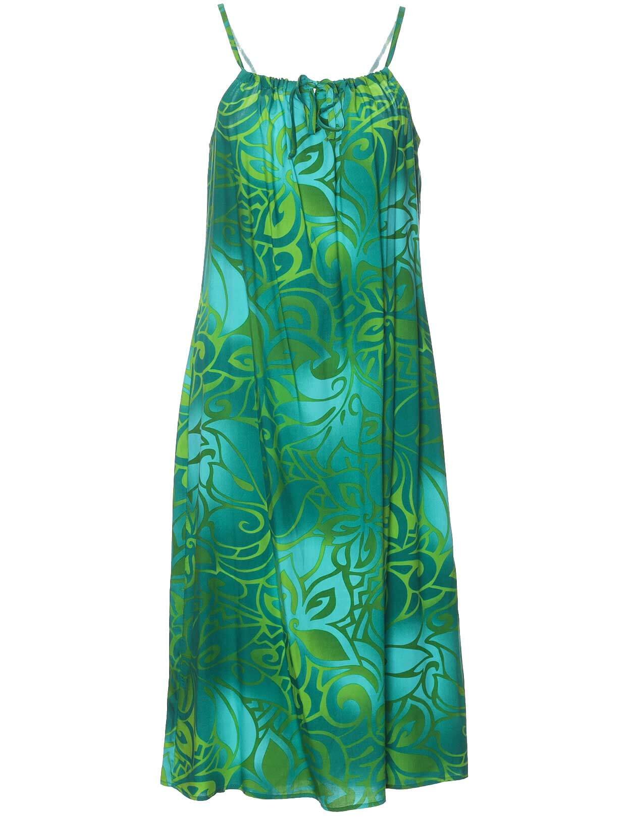 Tribal Style Midi Dress w/Front Tie Straps Green
