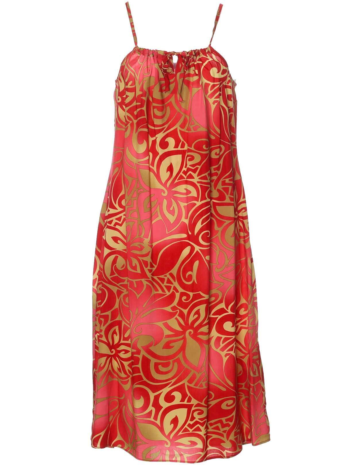 Tribal Style Midi Dress w/Front Tie Straps Red