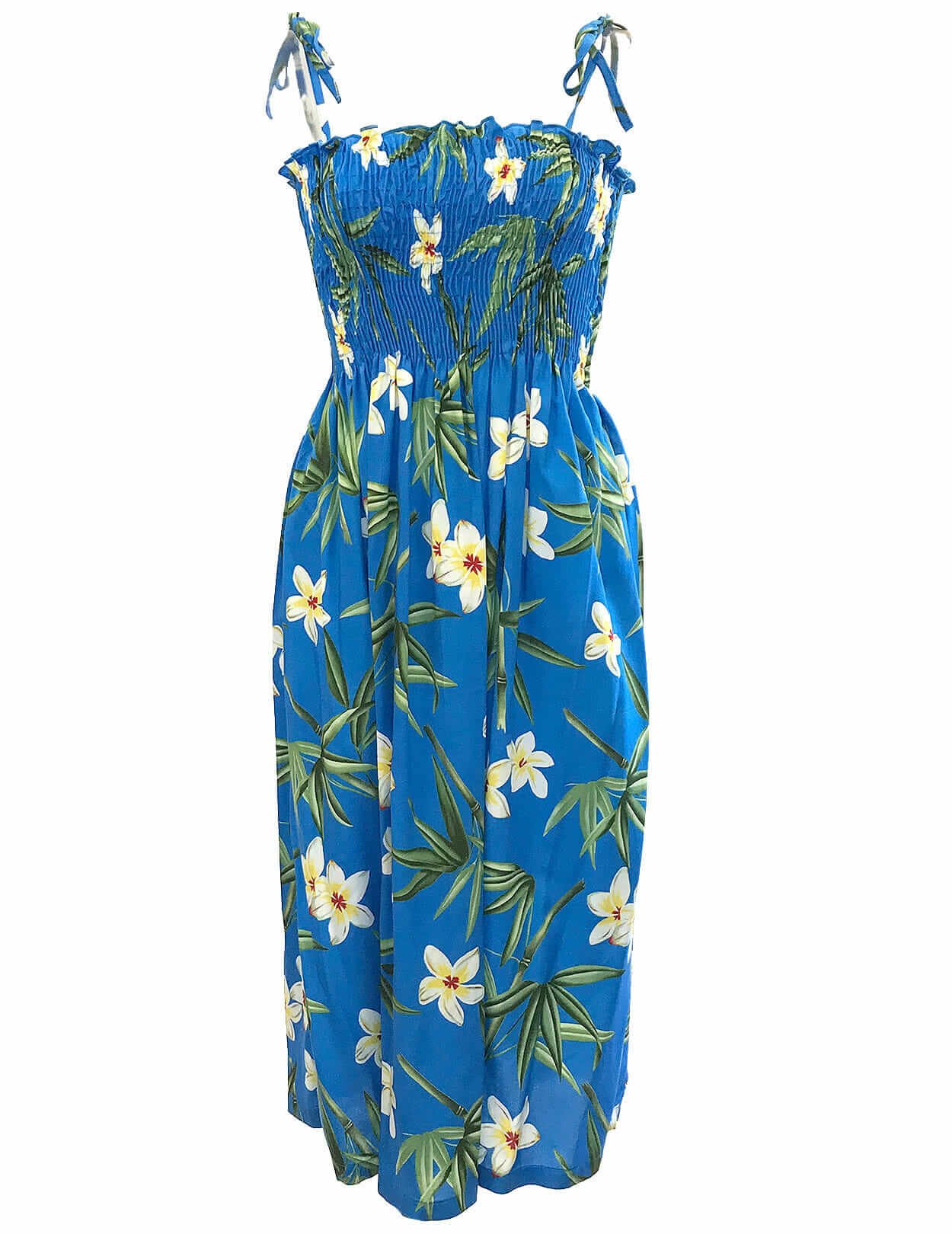 Bamboo Smock Hawaiian Dress Ocean Blue