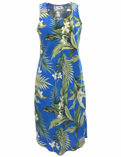 Makakilo Ginger Sleeveless Hawaiian Dress Blue