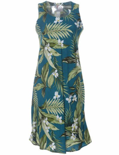 Makakilo Ginger Sleeveless Hawaiian Dress Jade