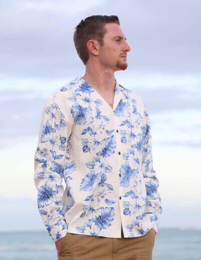 Hibiscus Long Sleeve Cotton Aloha Shirt