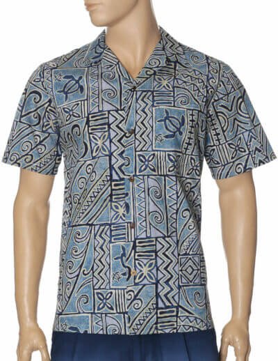 Tribal Tapa Aloha Shirt Blue