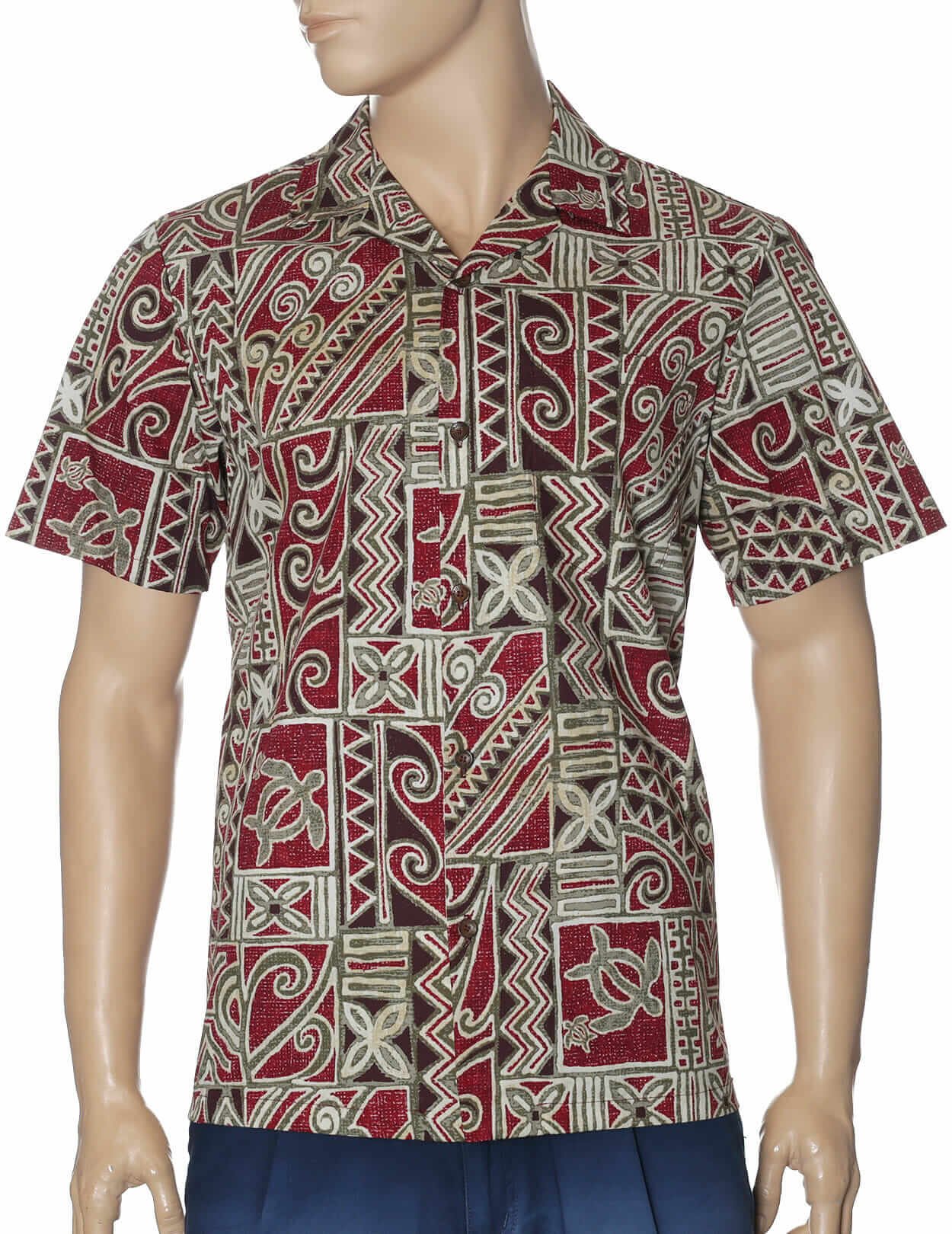 Tribal Tapa Aloha Shirt Red