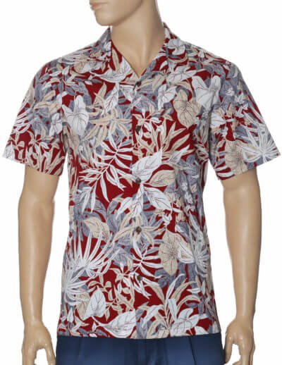 Tropical Fantasia Men Aloha Shirt Burgundy