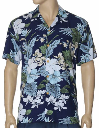 Alakea Men's Resort Aloha Shirt Navy Color