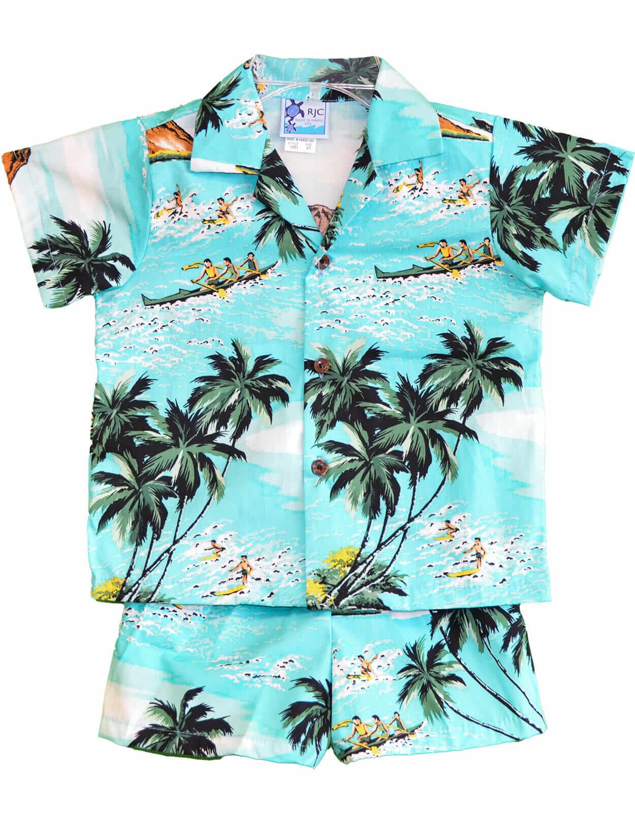 Surfer Boys Aloha Shirt and Short Set Aqua