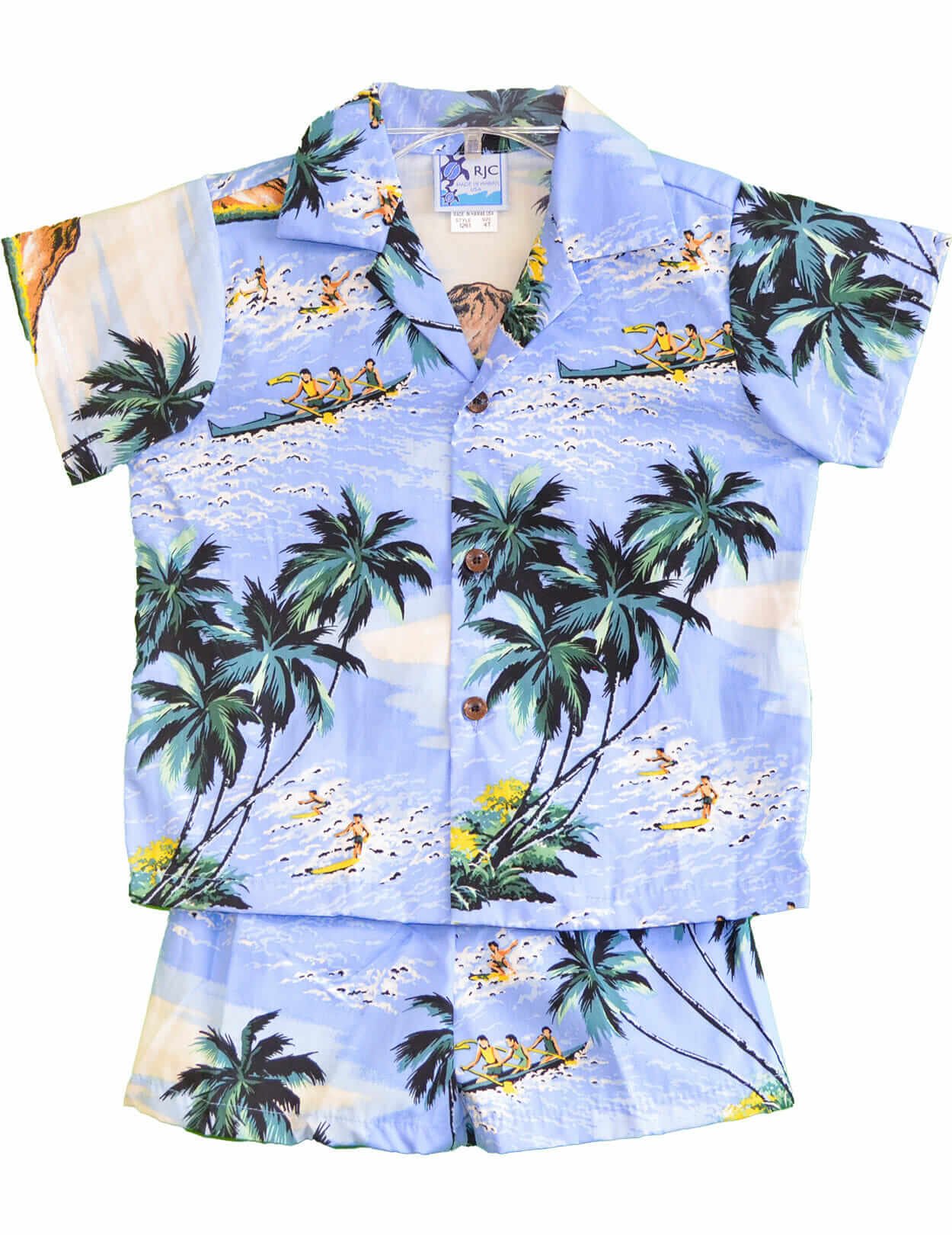 Surfer Boys Aloha Shirt and Short Set Light Blue