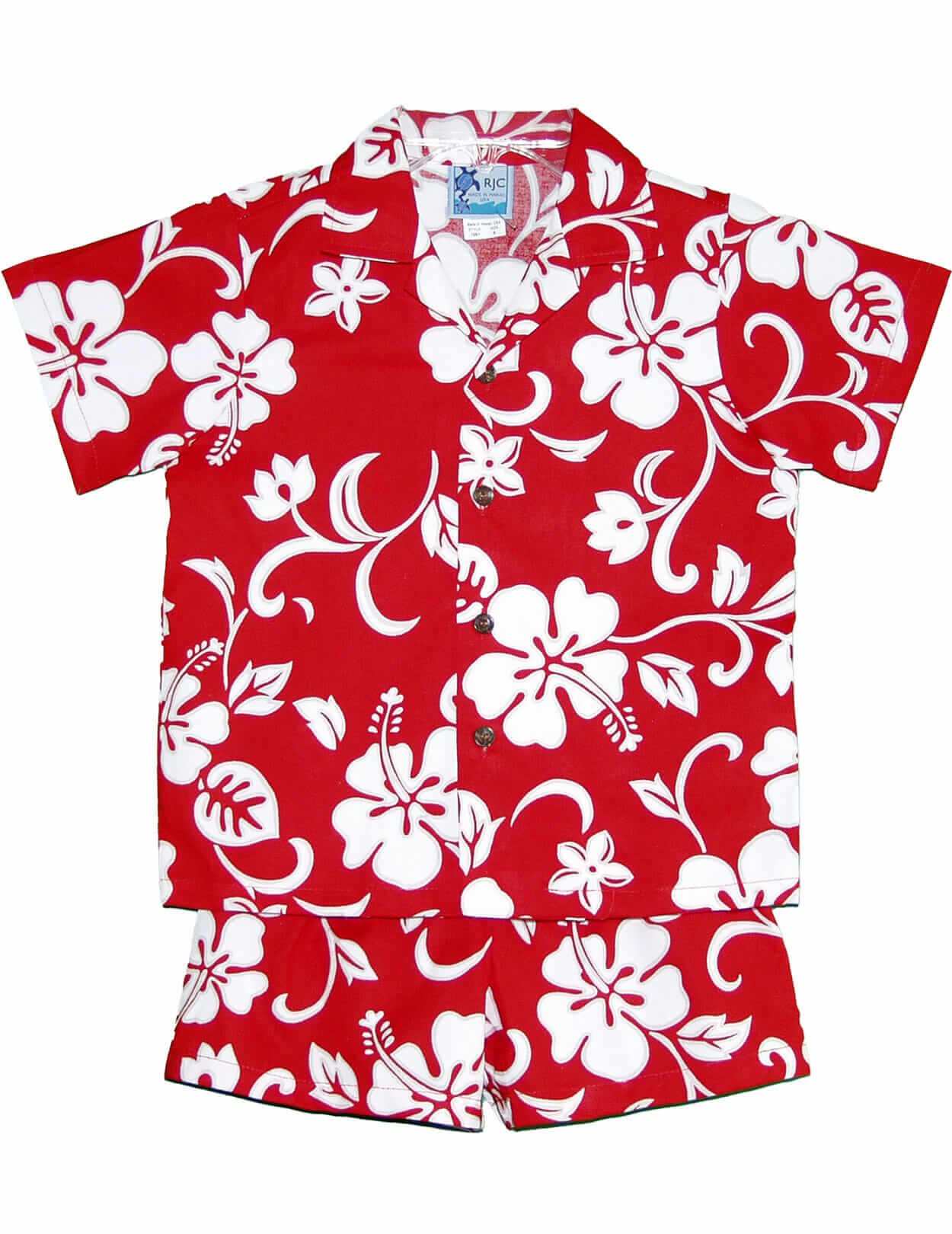 Hibiscus Aloha Shirt and Shorts Boy Set Red