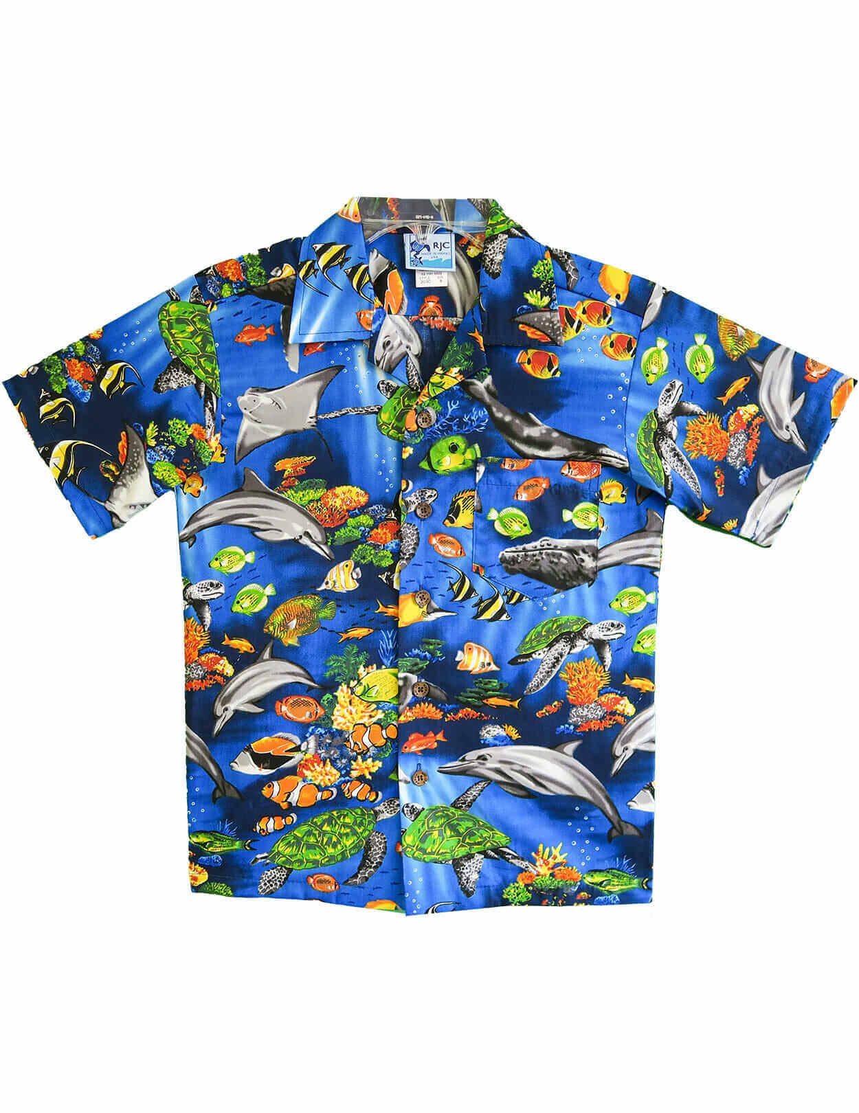 Hawaii Sea life Kids Aloha Shirts Royal Blue