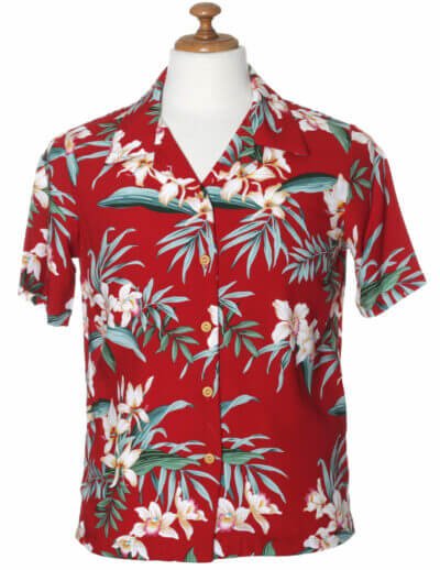 Ginger Orchid Paradise Hawaiian Blouse Red