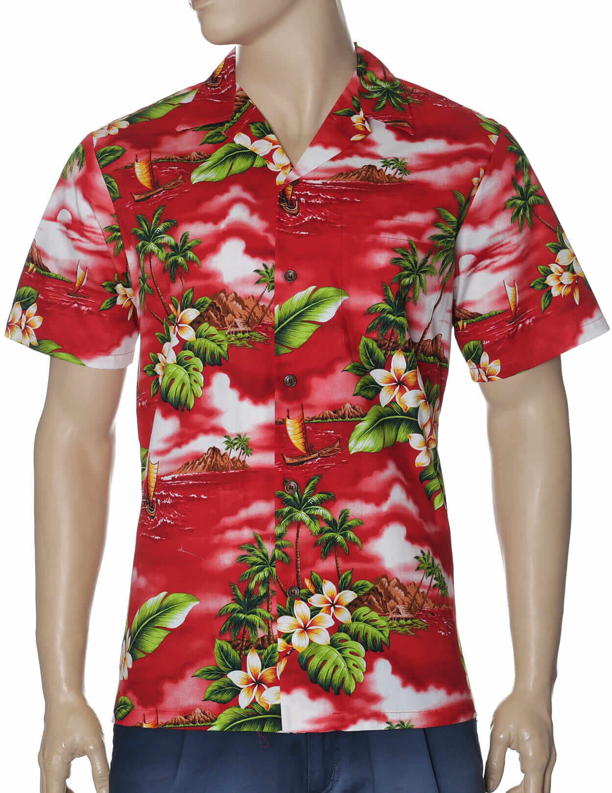 Voyager Island Men Aloha Shirt Royal Red