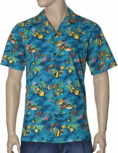 Tropical Sealife Men's Aloha Shirt Jade