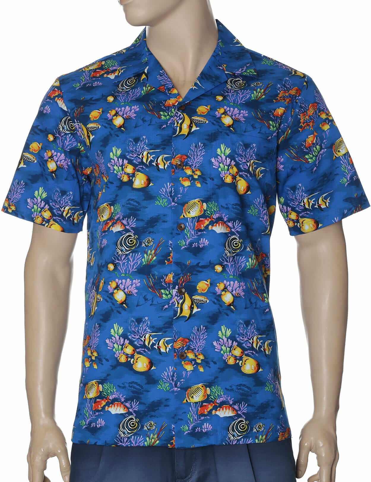 Tropical Sealife Men's Aloha Shirt Navy