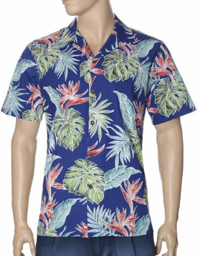 Birds of Paradise Cotton Aloha Shirt Navy