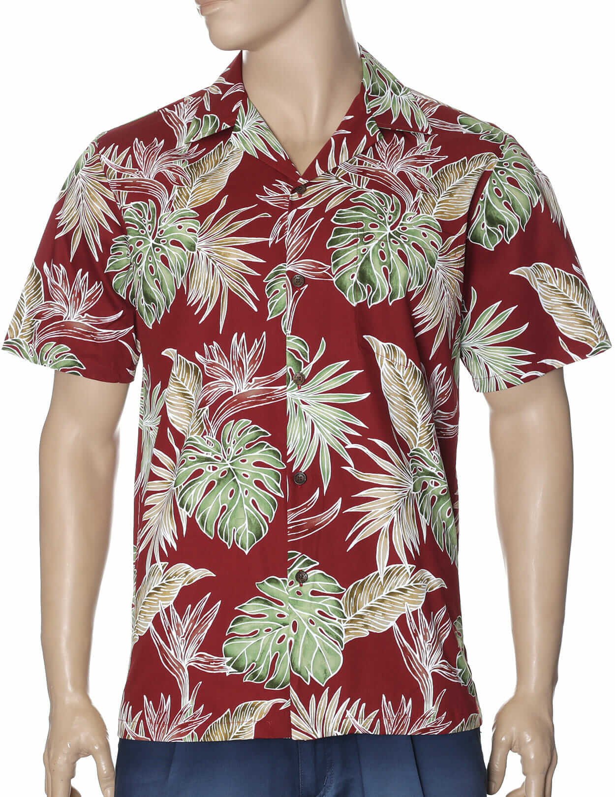 Birds of Paradise Cotton Aloha Shirt Red