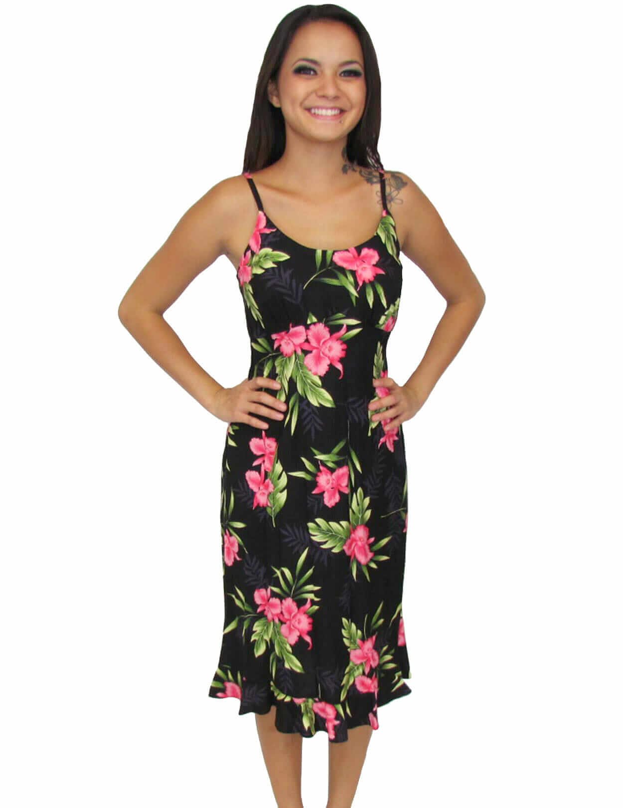 Keilani Midi Slip Black Hawaiian Dress