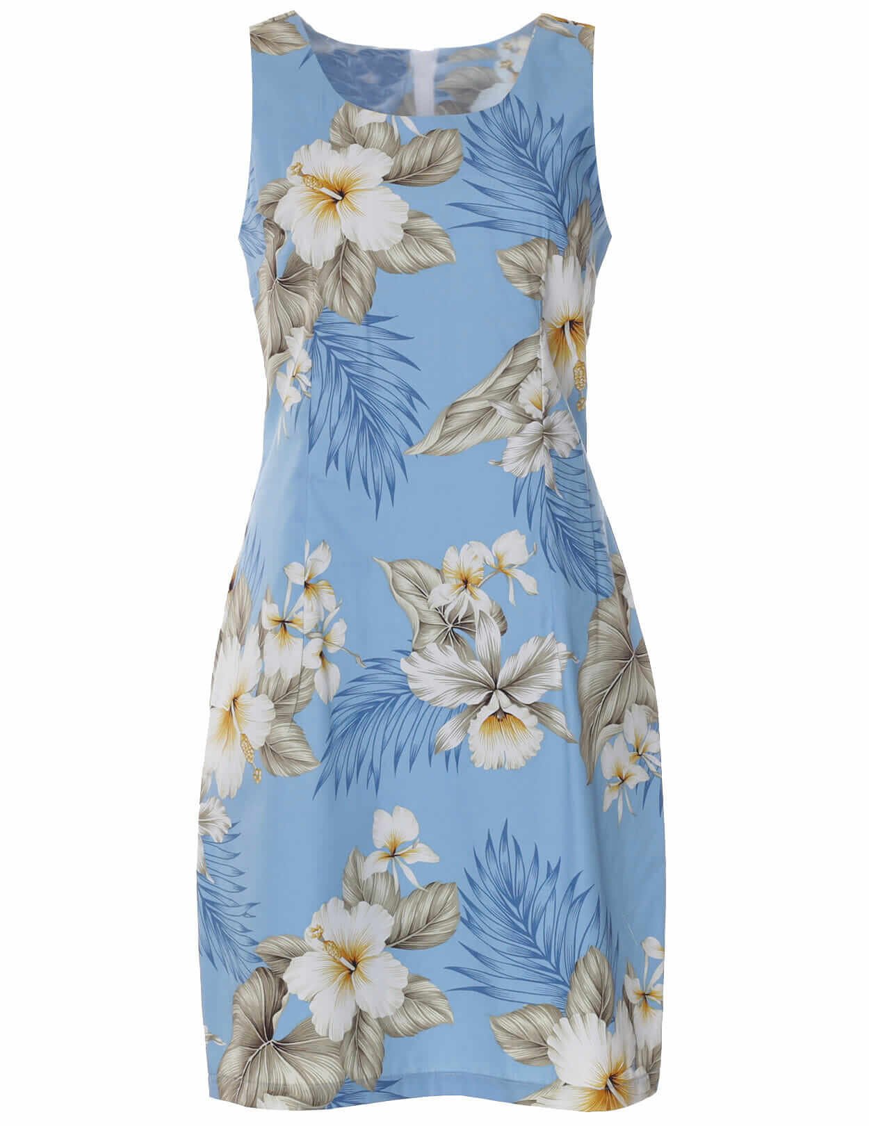 Short Hibiscus Tank Hawaiian Dress Light Blue