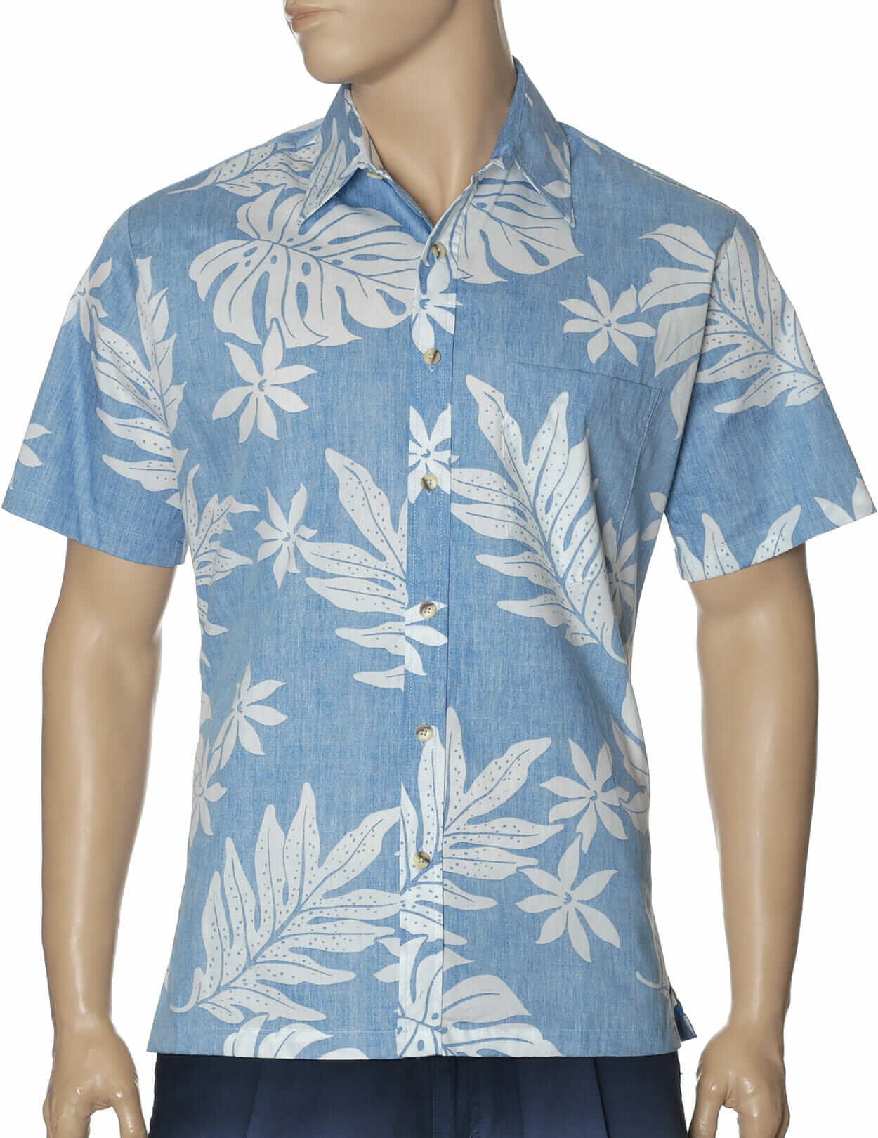Monstera Cotton Aloha Shirt Blue