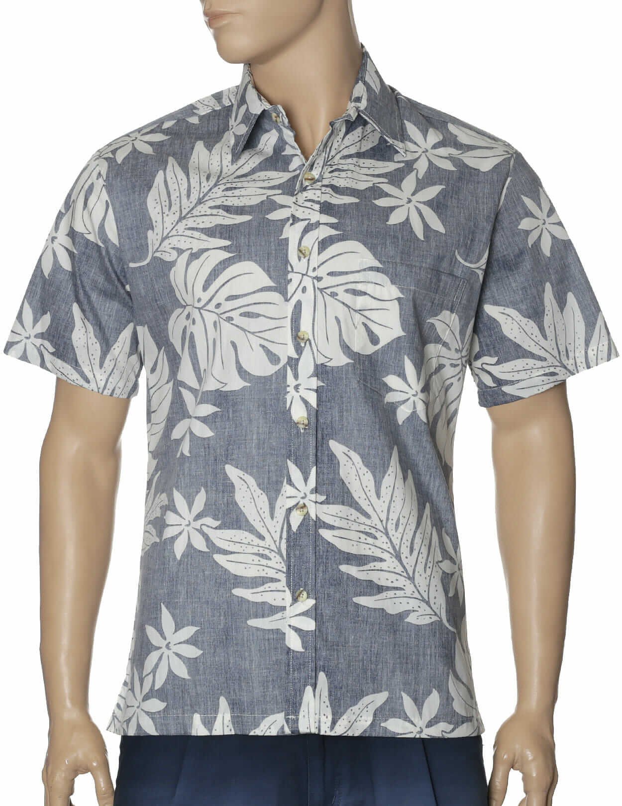 Monstera Cotton Aloha Shirt Navy