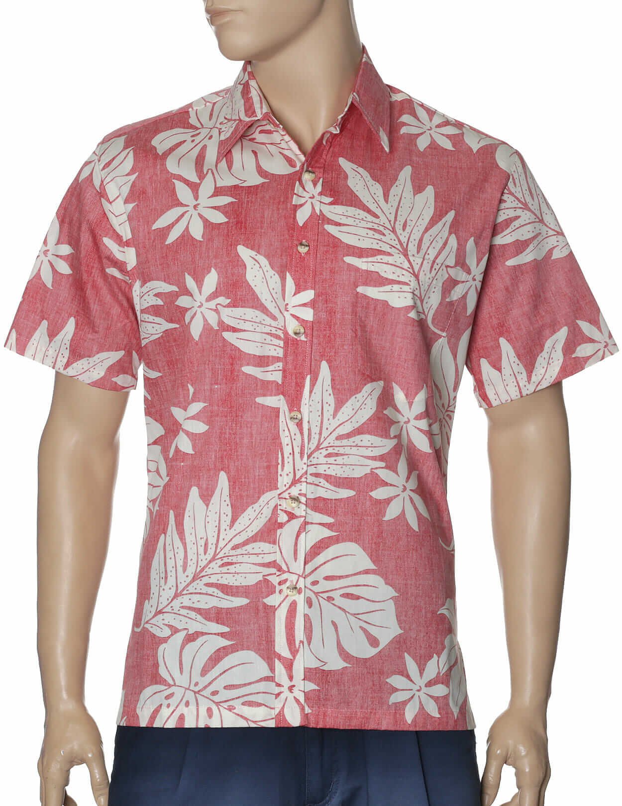 Monstera Cotton Aloha Shirt Red