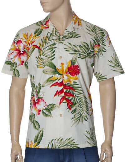 Puna Orchids Aloha Shirt Beige