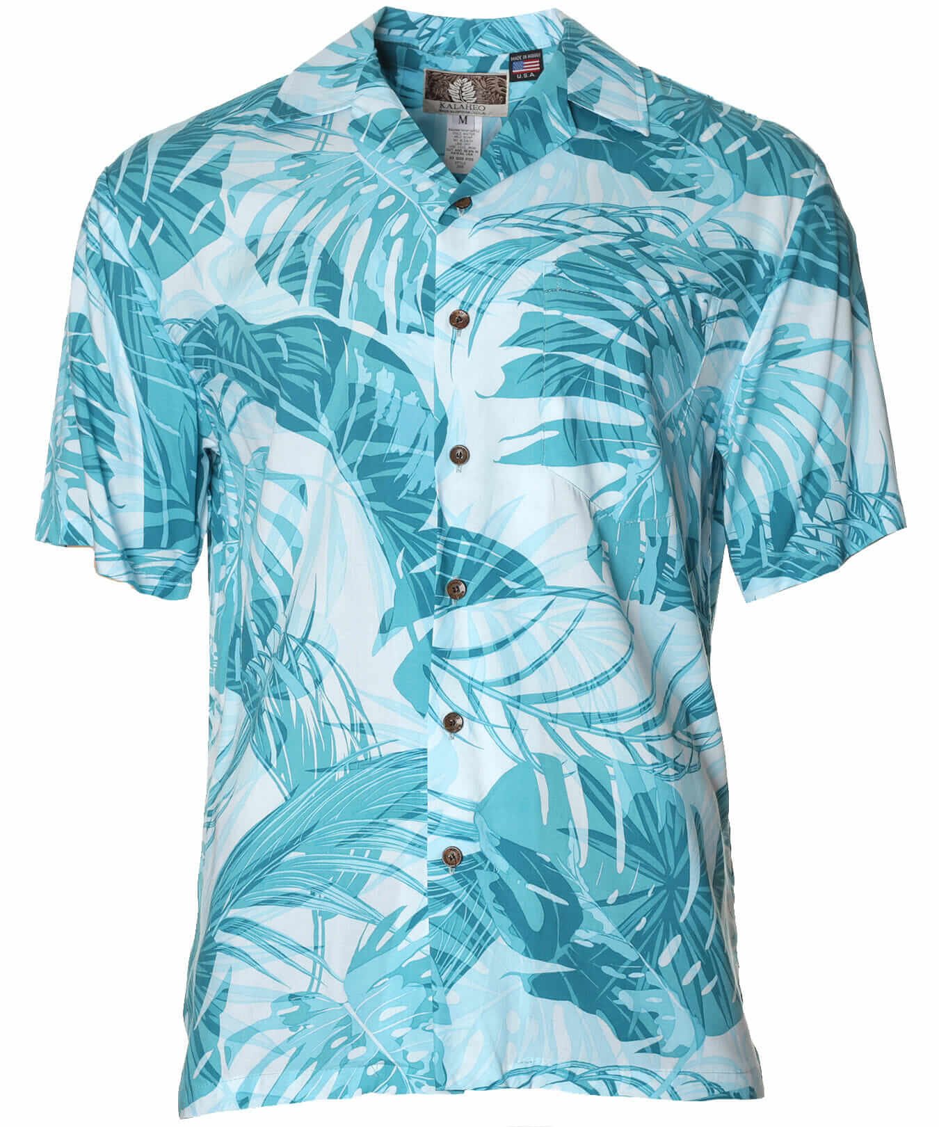 Hula Hula Rayon Men Aloha Shirt Aqua