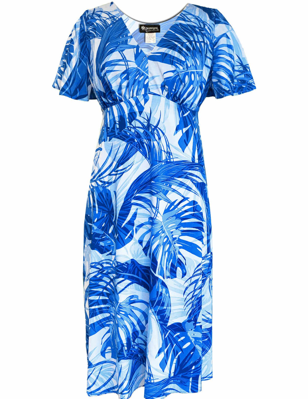 Maui Knee Length Dress with Flutter Sleeves Blue