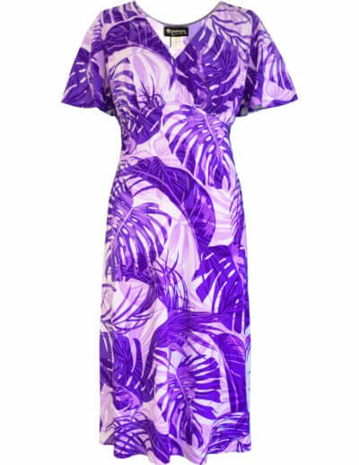Maui Knee Length Dress with Flutter Sleeves Purple