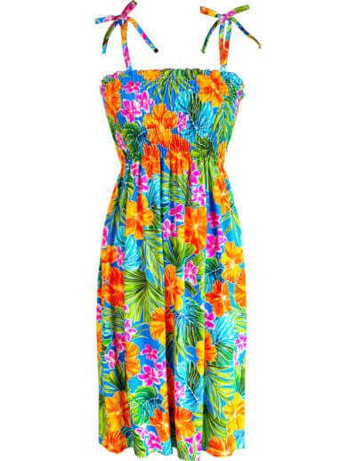 Tropical Paradise Smock Tube Top Dress Turquoise