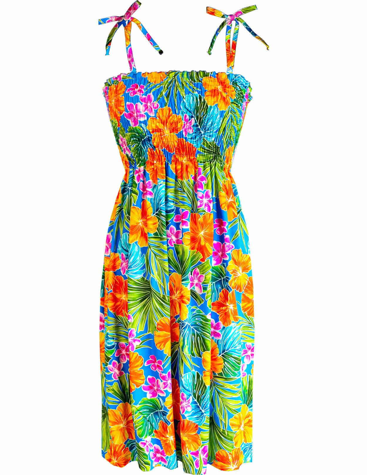 Tropical Paradise Smock Tube Top Dress Turquoise