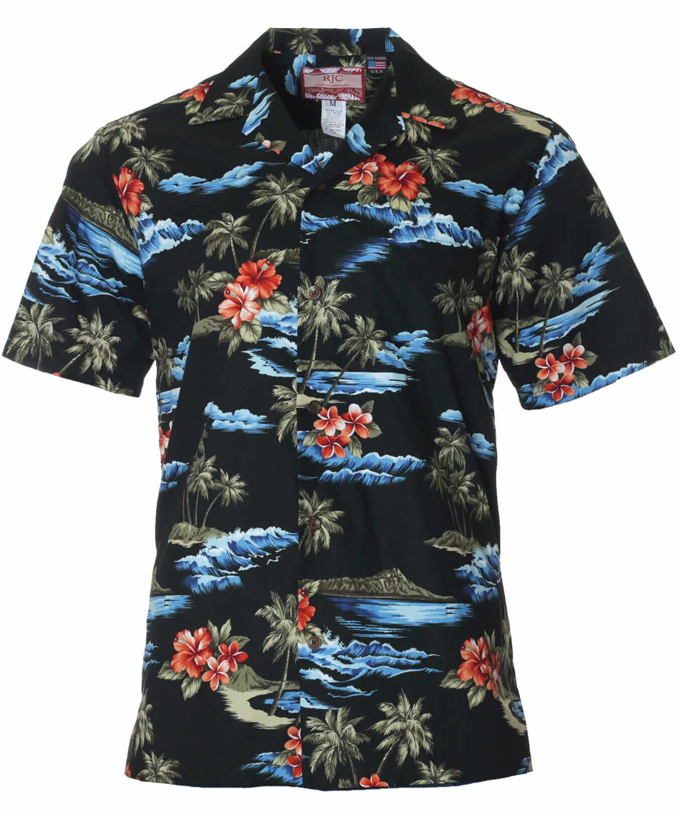 Tropical Diamond Head Aloha Shirt Black