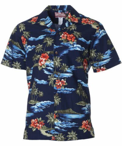 Tropical Diamond Head Aloha Shirt Navy