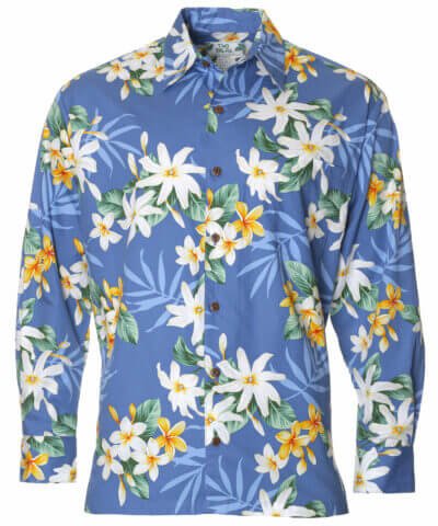 Lani Long Sleeves Men's Aloha Shirt Blue