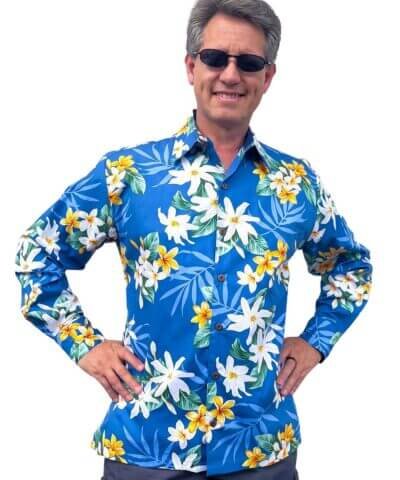 Lani Long Sleeves Men's Aloha Shirt Blue