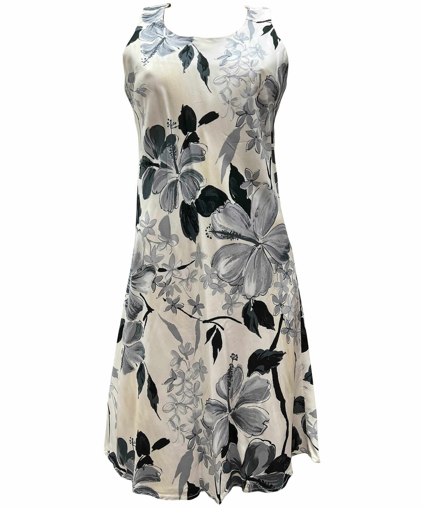 Hibiscus Watercolor Sleeveless Midi Dress Gray