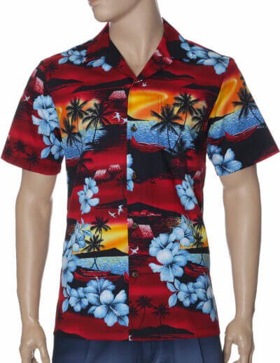 Cotton Poplin Relax Fit Men's Aloha Shirt Red